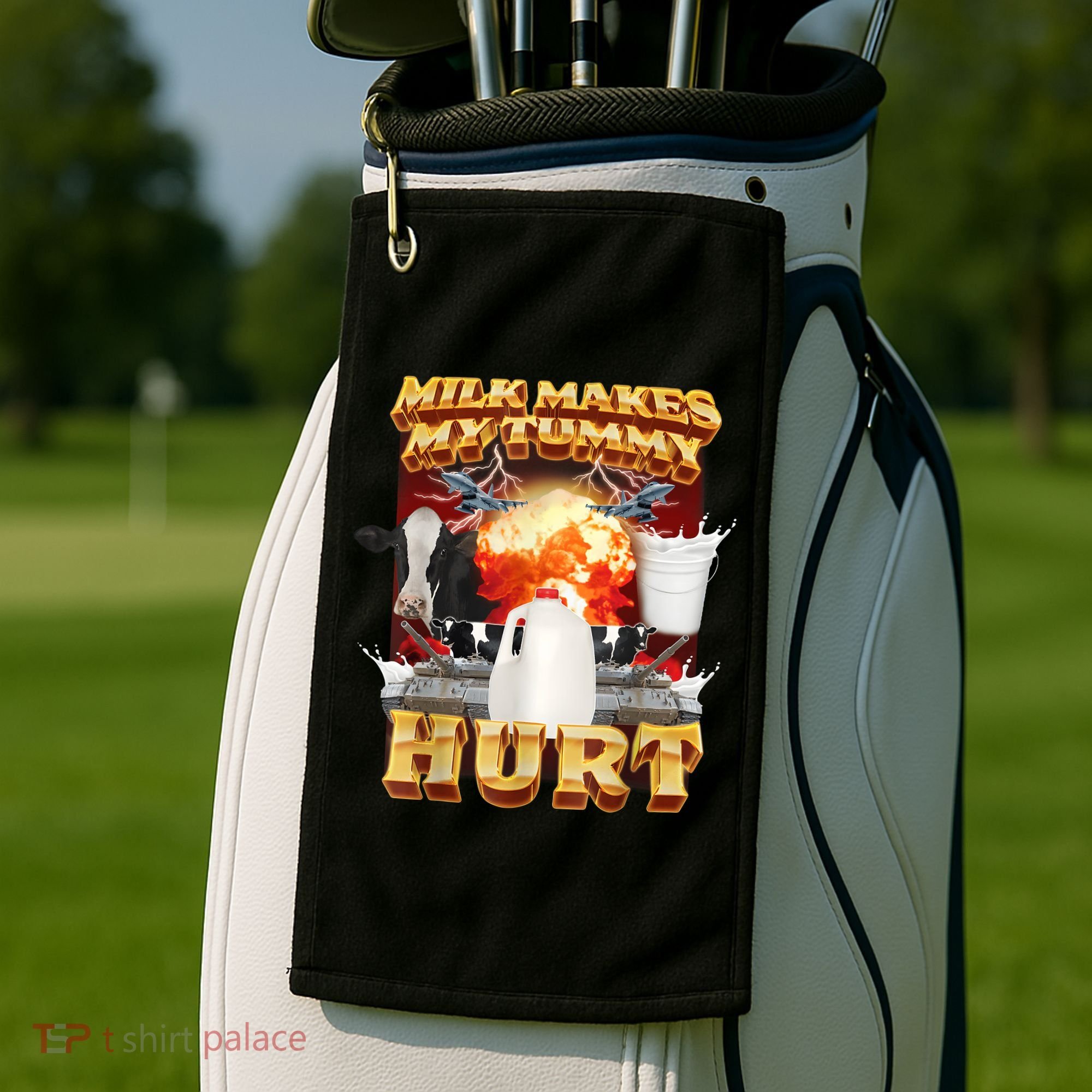 Milk Makes My Tummy Hurt Funny Meme Golf Towel