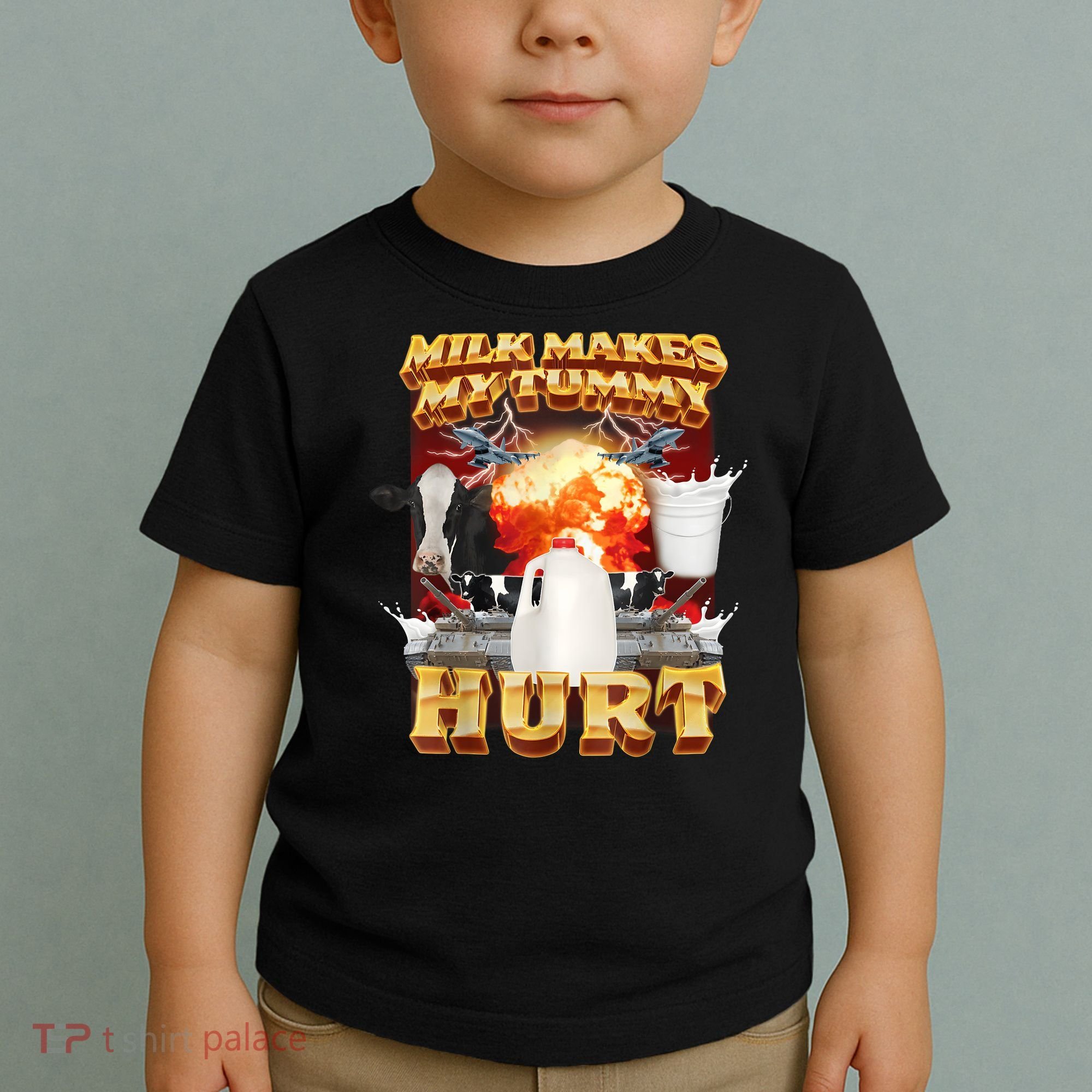 Milk Makes My Tummy Hurt Funny Meme Toddler T-Shirt