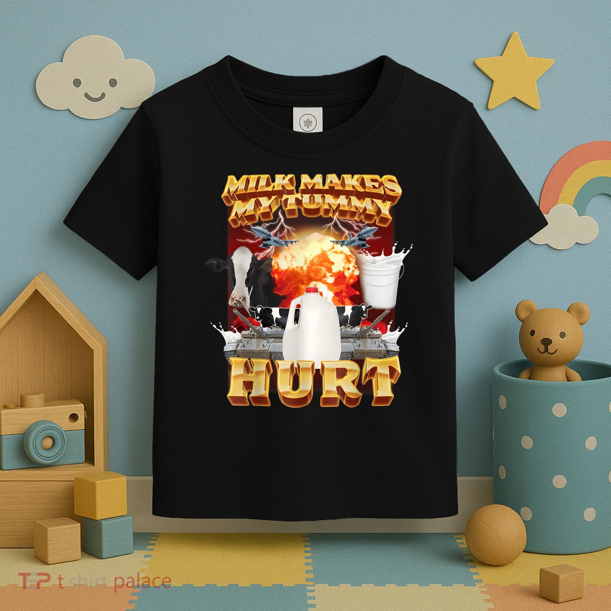 Milk Makes My Tummy Hurt Funny Meme Toddler T-Shirt