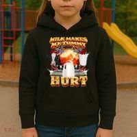 Milk Makes My Tummy Hurt Funny Meme Kids Hoodie thumb 3