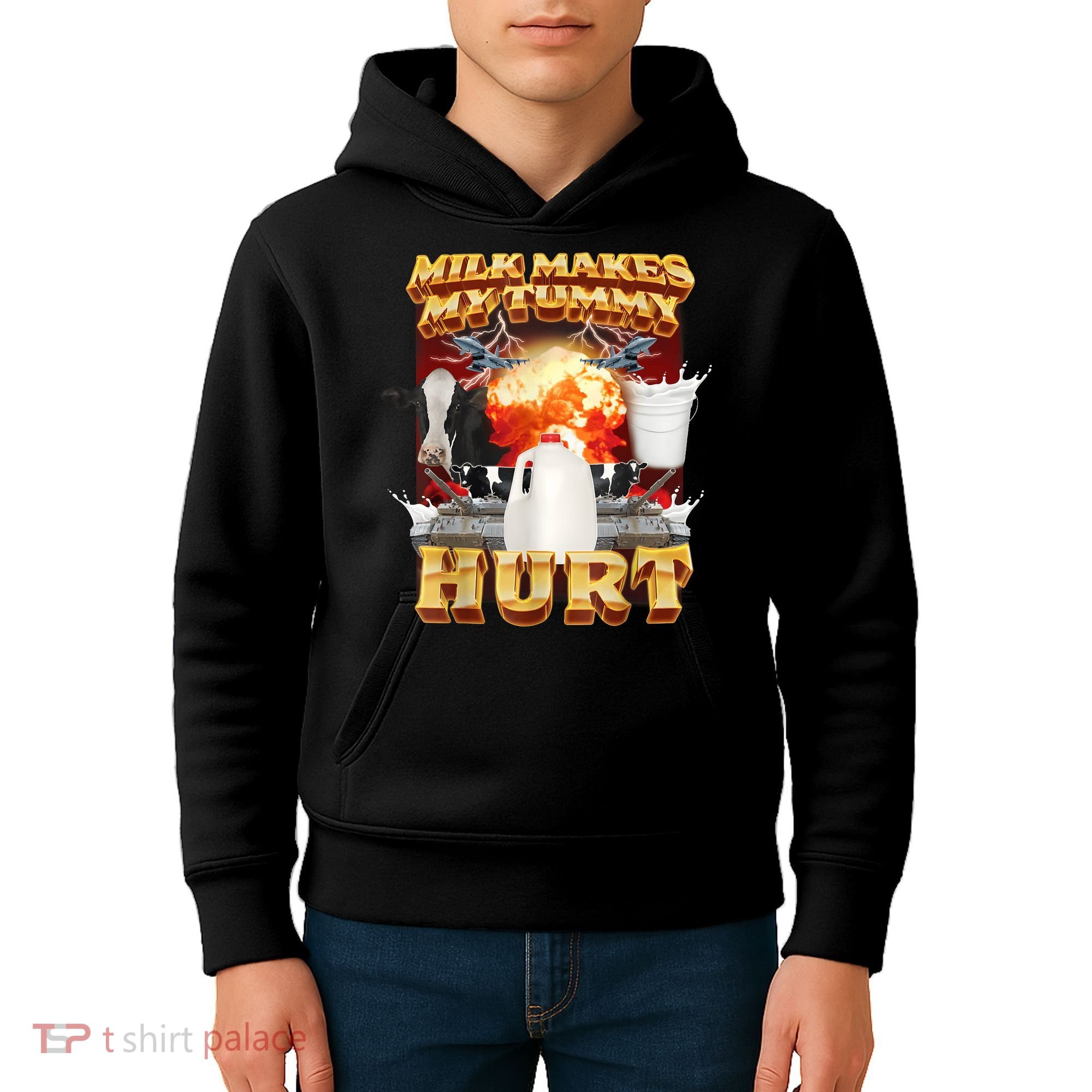 Milk Makes My Tummy Hurt Funny Meme Kids Hoodie