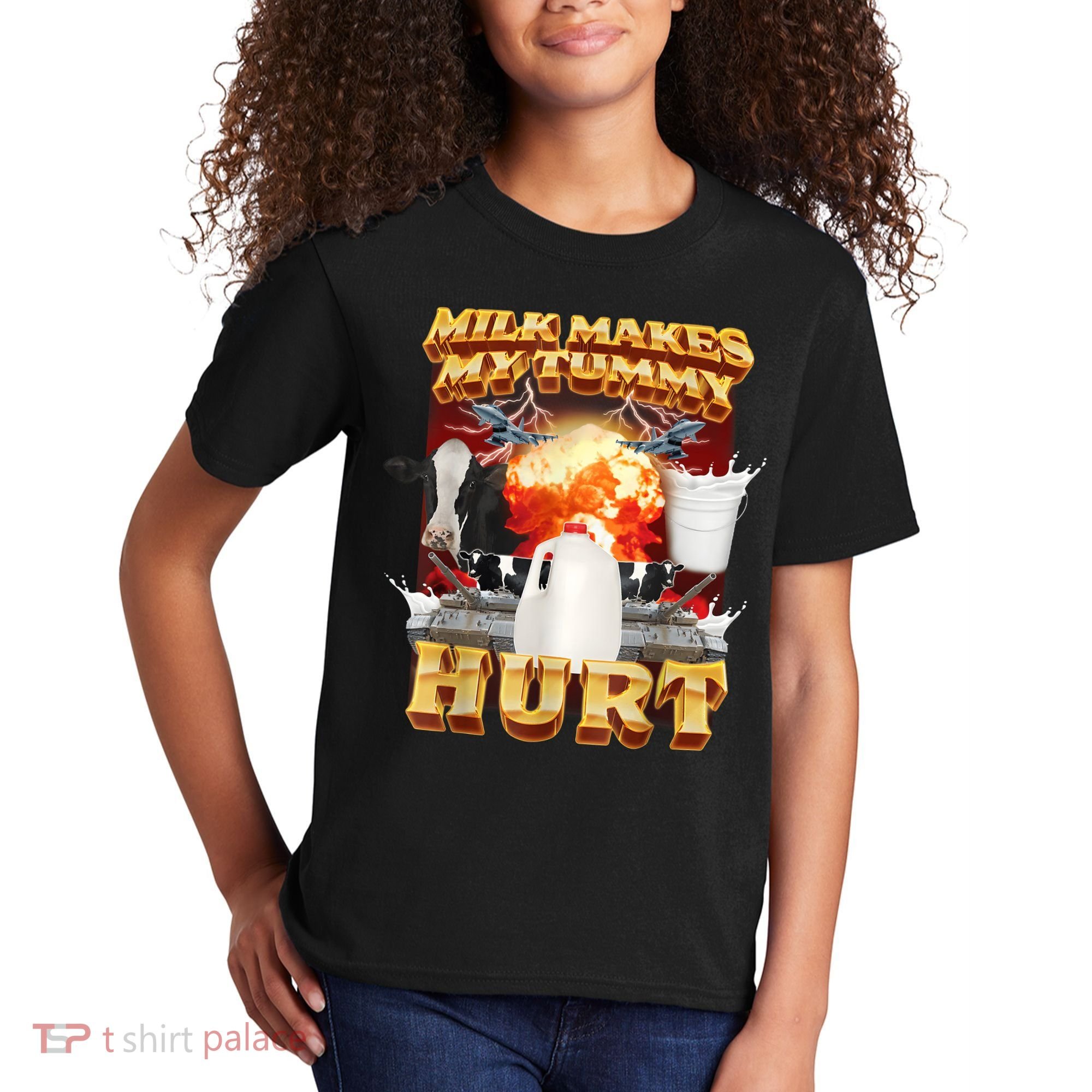 Milk Makes My Tummy Hurt Funny Meme Kids T-Shirt