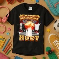 Milk Makes My Tummy Hurt Funny Meme Kids T-Shirt thumb 3