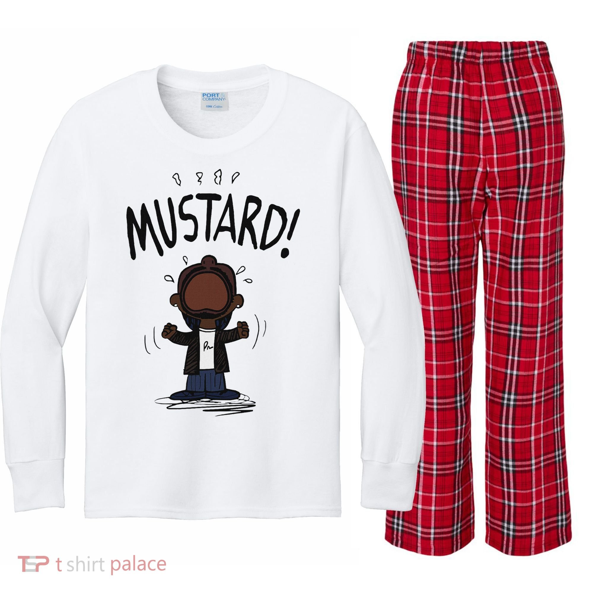 Mustard Meme Kids Long Sleeve Plaid Pajama Set
