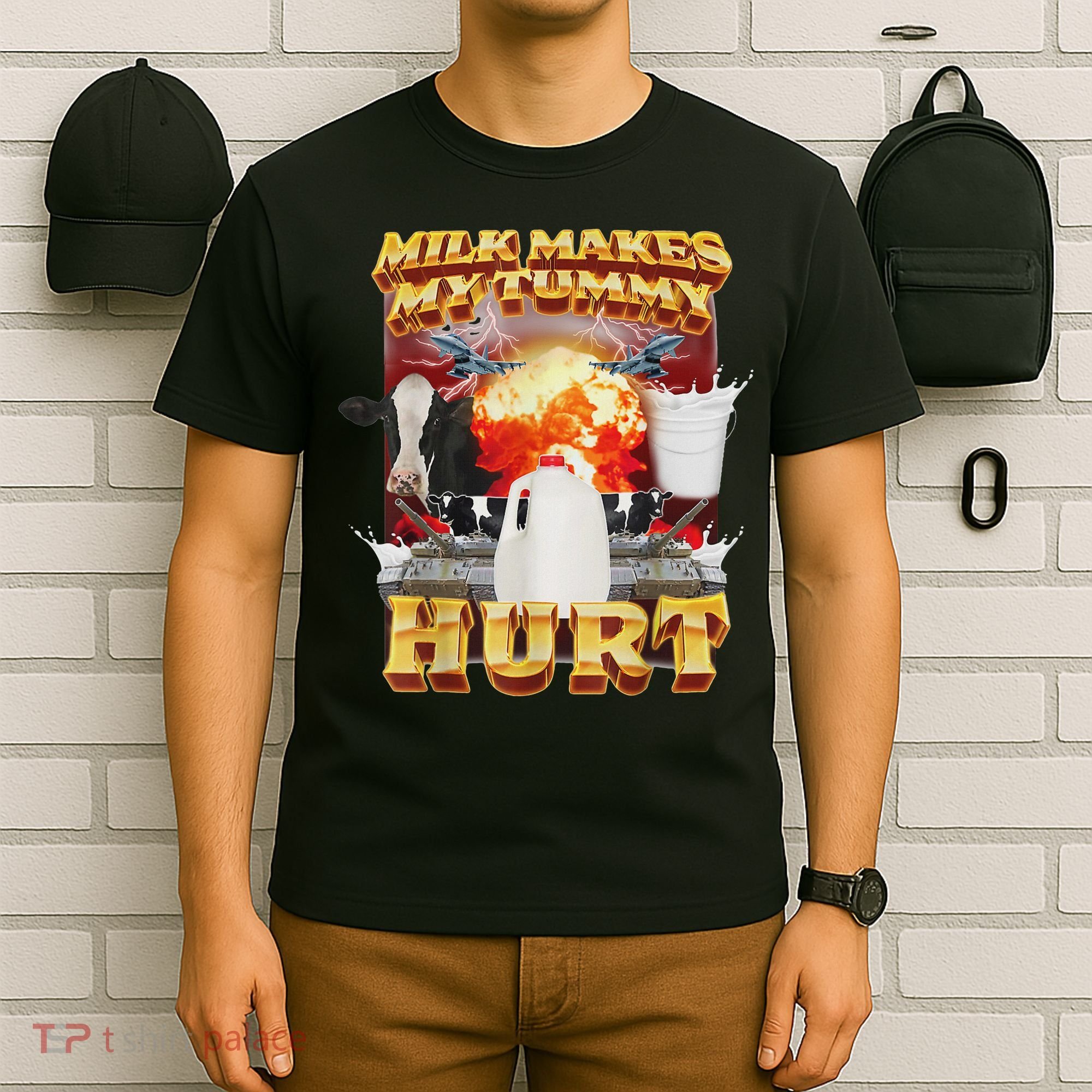 Milk Makes My Tummy Hurt Funny Oddly Specific Dank Meme T-Shirt