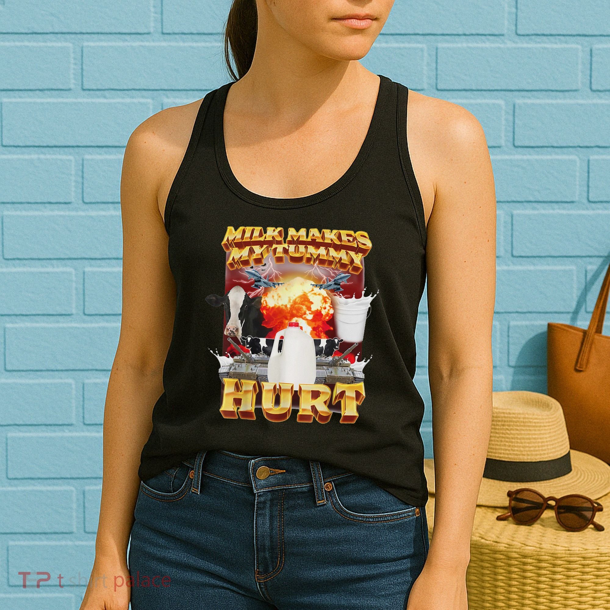 Milk Makes My Tummy Hurt Funny Oddly Specific Dank Meme Women's Tank Top