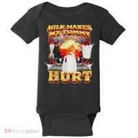 Milk Makes My Tummy Hurt Funny Oddly Specific Dank Meme Baby Bodysuit thumb 0