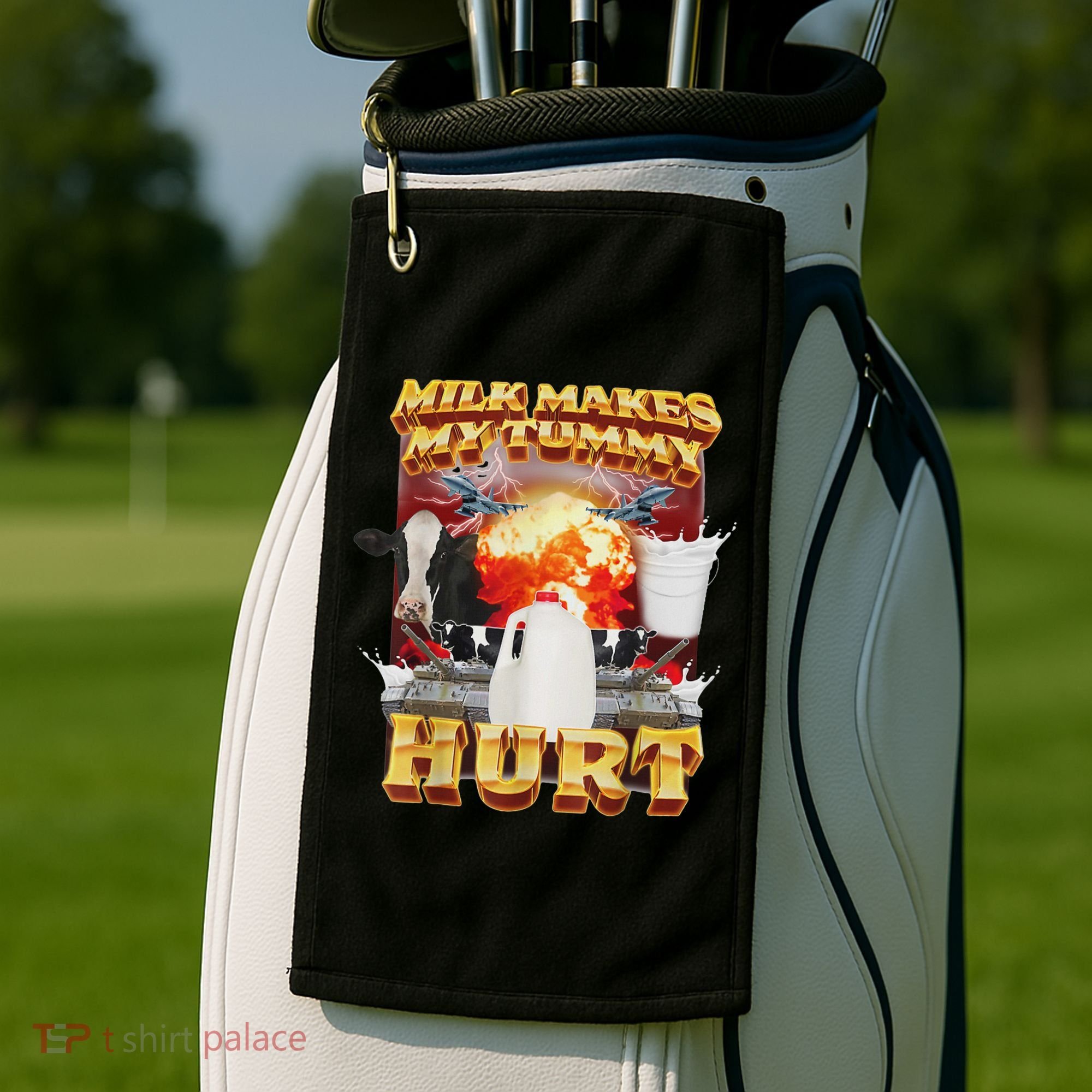 Milk Makes My Tummy Hurt Funny Oddly Specific Dank Meme Golf Towel