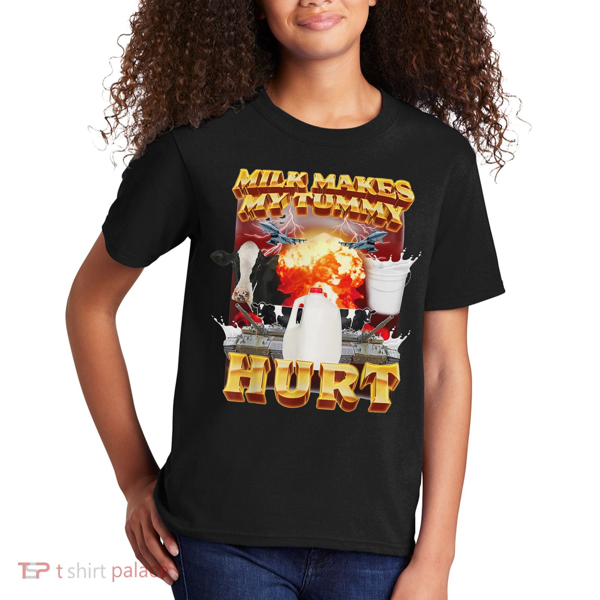 Milk Makes My Tummy Hurt Funny Oddly Specific Dank Meme Kids T-Shirt