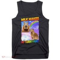 Milk Makes My Tummy Hurt Capybara Meme Culture Tank Top thumb 0