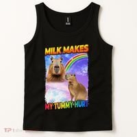 Milk Makes My Tummy Hurt Capybara Meme Culture Tank Top thumb 2