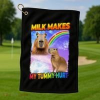Milk Makes My Tummy Hurt Capybara Meme Culture Golf Towel thumb 1