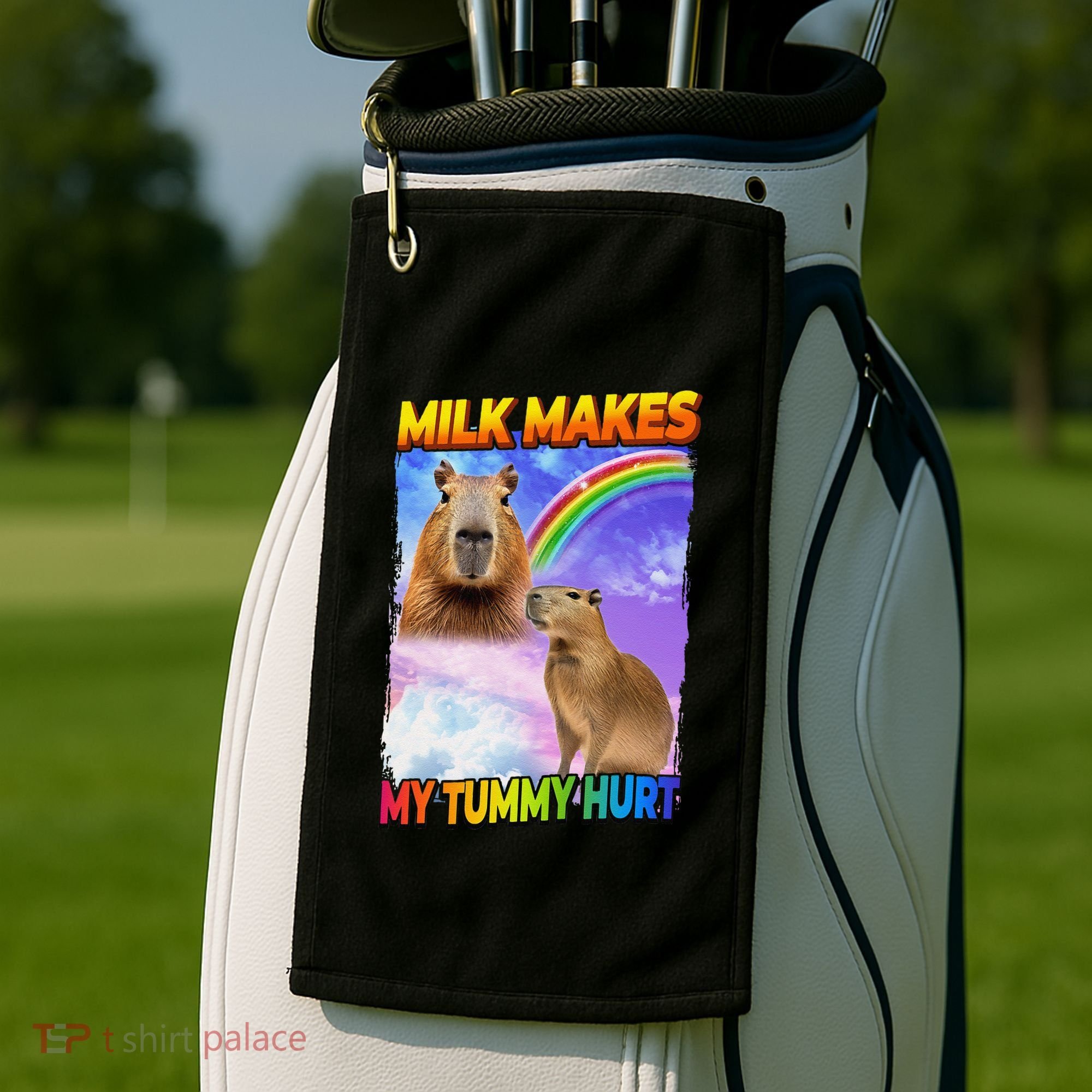 Milk Makes My Tummy Hurt Capybara Meme Culture Golf Towel