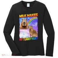 Milk Makes My Tummy Hurt Capybara Meme Culture Women's Long Sleeve Shirt thumb 0