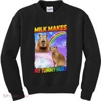 Milk Makes My Tummy Hurt Capybara Meme Culture Kids Sweatshirt thumb 0