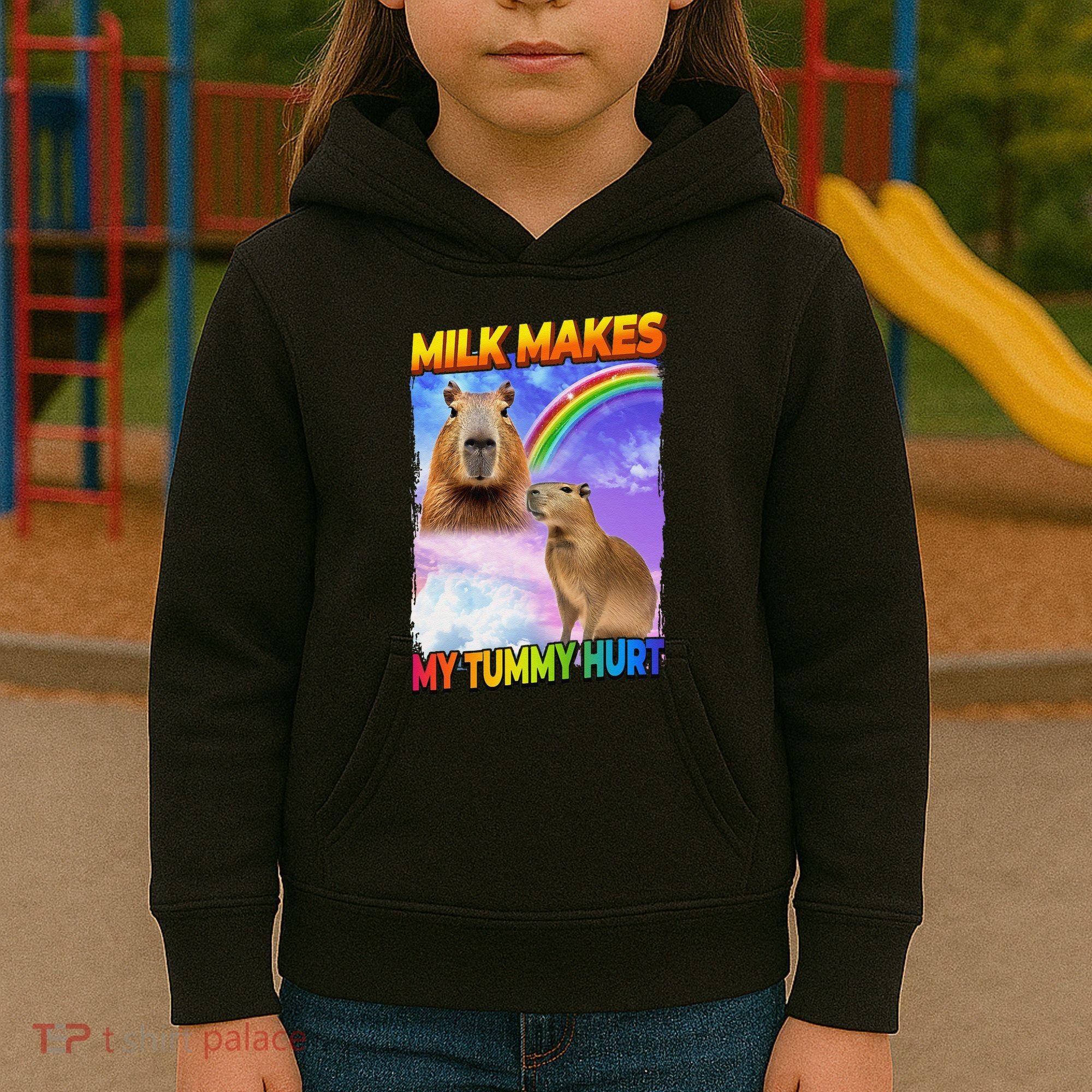 Milk Makes My Tummy Hurt Capybara Meme Culture Kids Hoodie