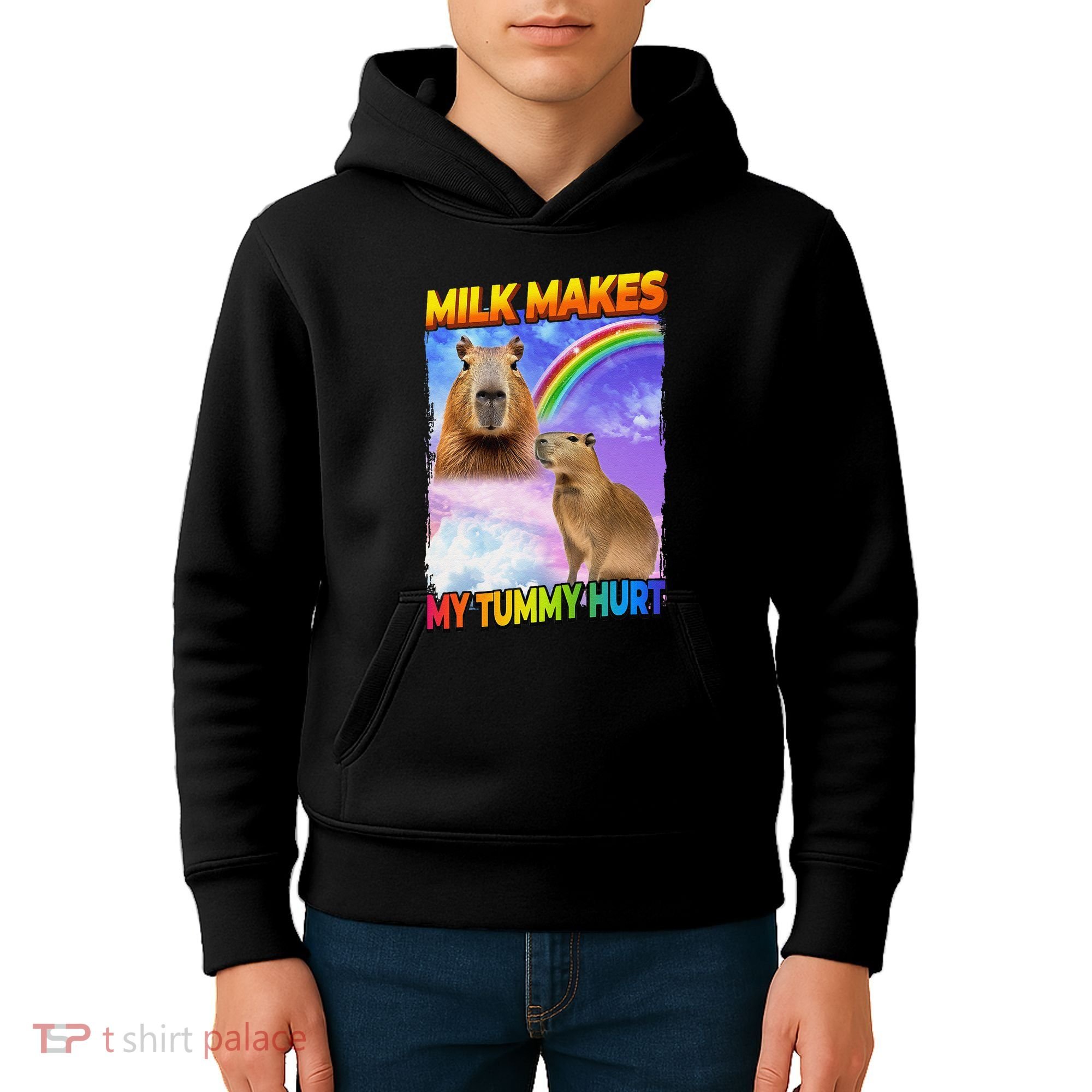 Milk Makes My Tummy Hurt Capybara Meme Culture Kids Hoodie