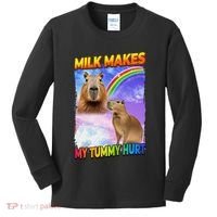 Milk Makes My Tummy Hurt Capybara Meme Culture Kids Long Sleeve Shirt thumb 0