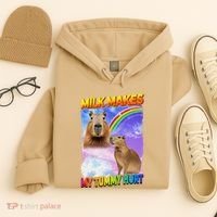 Milk Makes My Tummy Hurt Capybara Meme Culture Hoodie thumb 4
