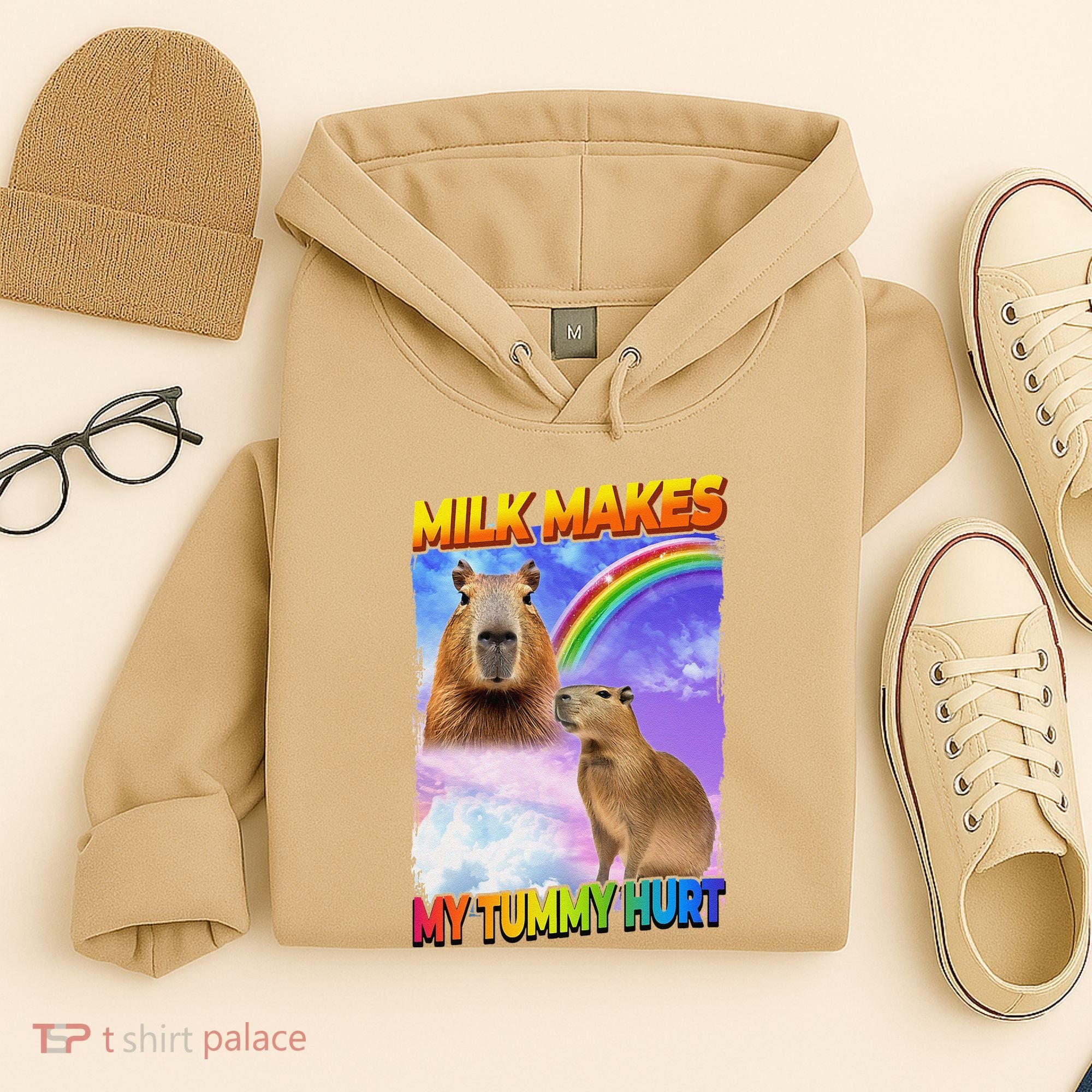 Milk Makes My Tummy Hurt Capybara Meme Culture Hoodie