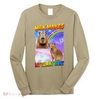 Milk Makes My Tummy Hurt Capybara Meme Culture Long Sleeve Shirt thumb 0