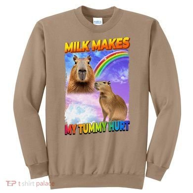 Milk Makes My Tummy Hurt Capybara Meme Culture Sweatshirt