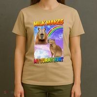 Milk Makes My Tummy Hurt Capybara Meme Culture T-Shirt thumb 4