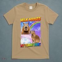 Milk Makes My Tummy Hurt Capybara Meme Culture T-Shirt thumb 5