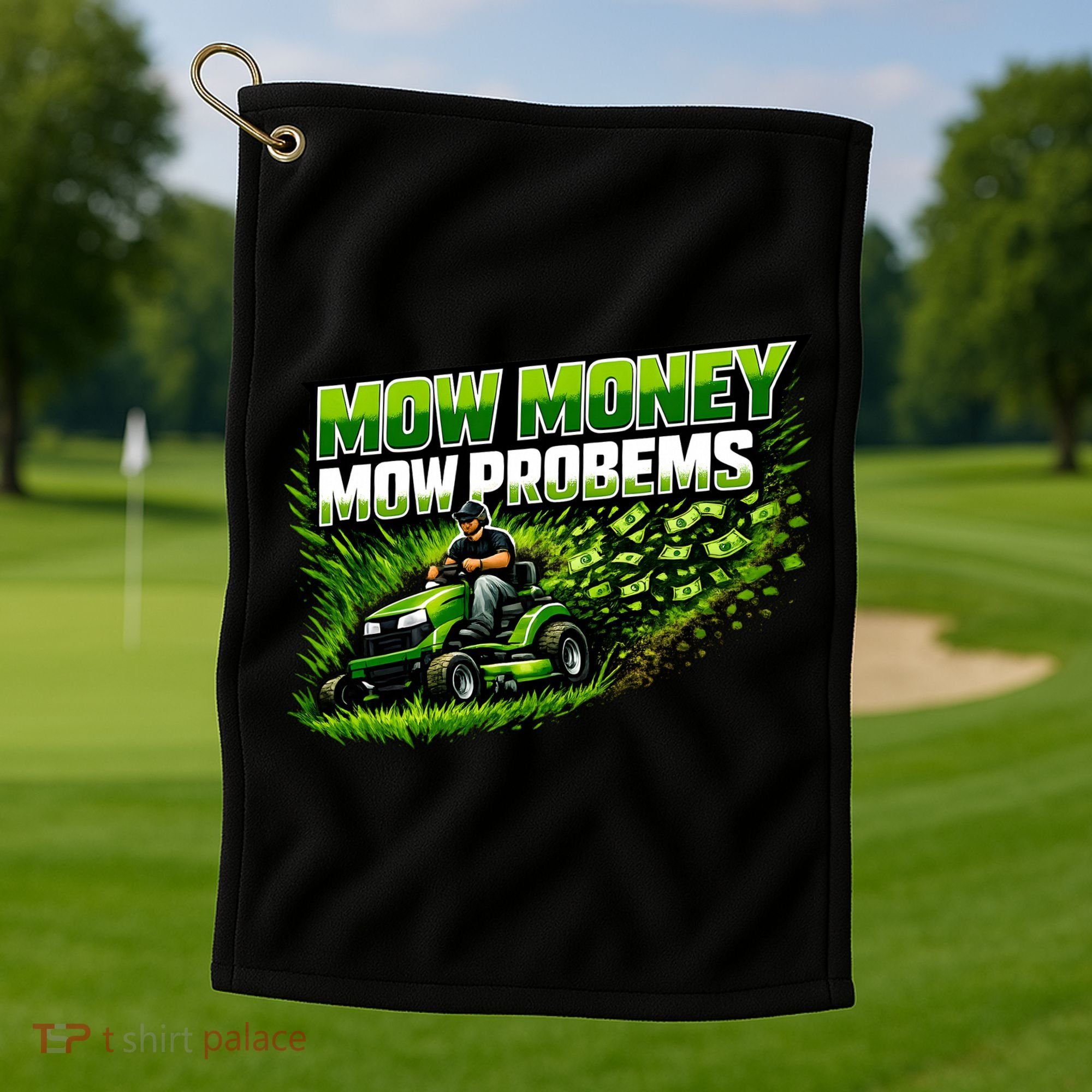 Mow Money Mow Problems Funny Landscaping Company Golf Towel