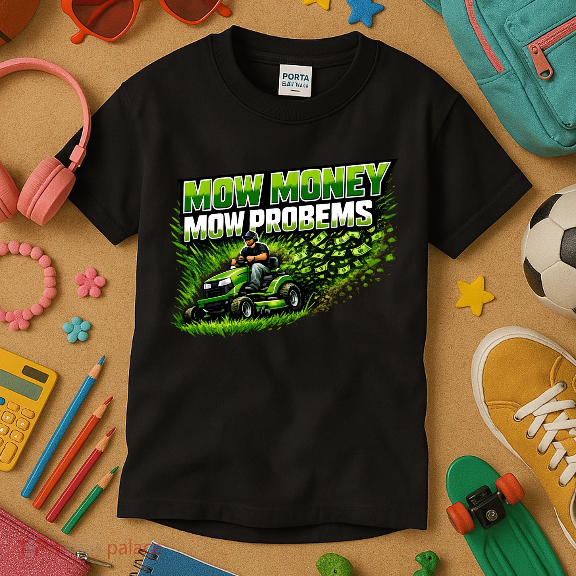 Mow Money Mow Problems Funny Landscaping Company Kids T-Shirt