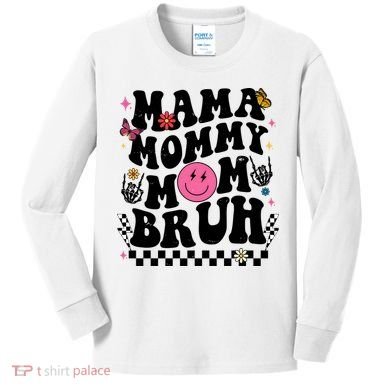 Mama Mommy Mom Bruh Retro Smile Face Kids Long Sleeve Shirt
