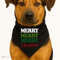 Merry Merry Merry Christmas USA-Made Doggie Bandana thumb 1