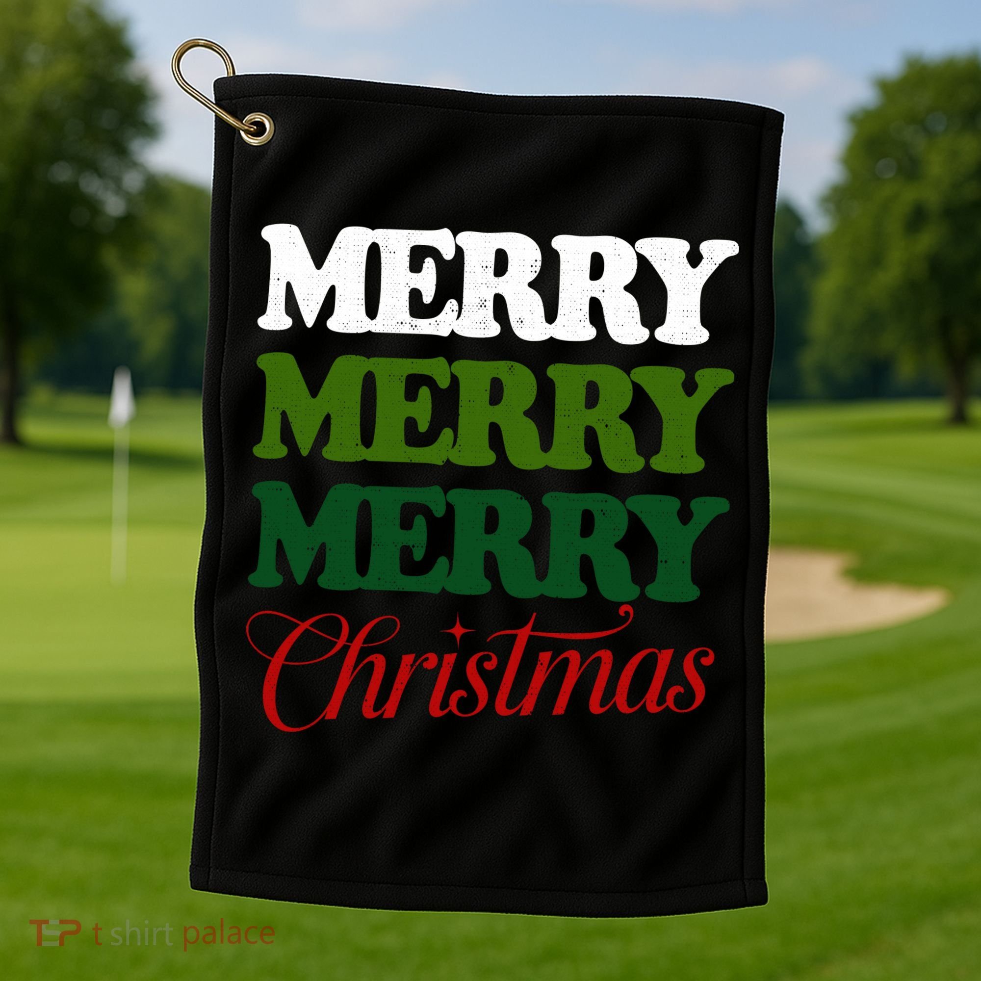 Merry Merry Merry Christmas Golf Towel