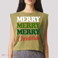 Merry Merry Merry Christmas Garment-Dyed Women's Muscle Tee thumb 2