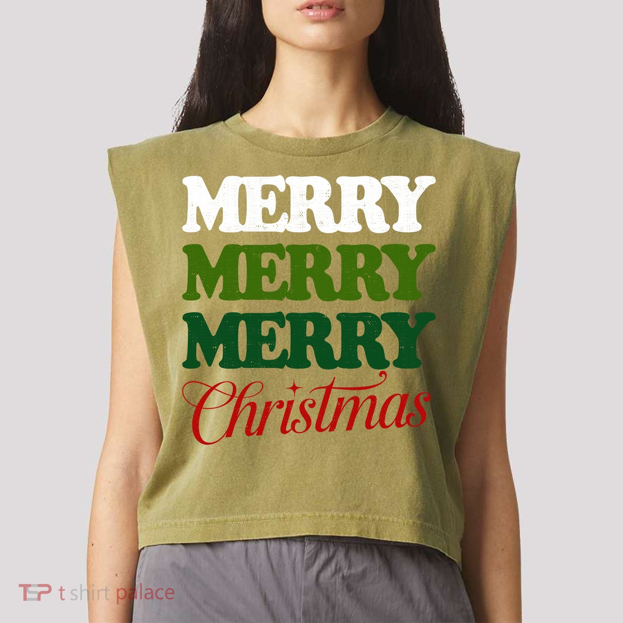 Merry Merry Merry Christmas Garment-Dyed Women's Muscle Tee