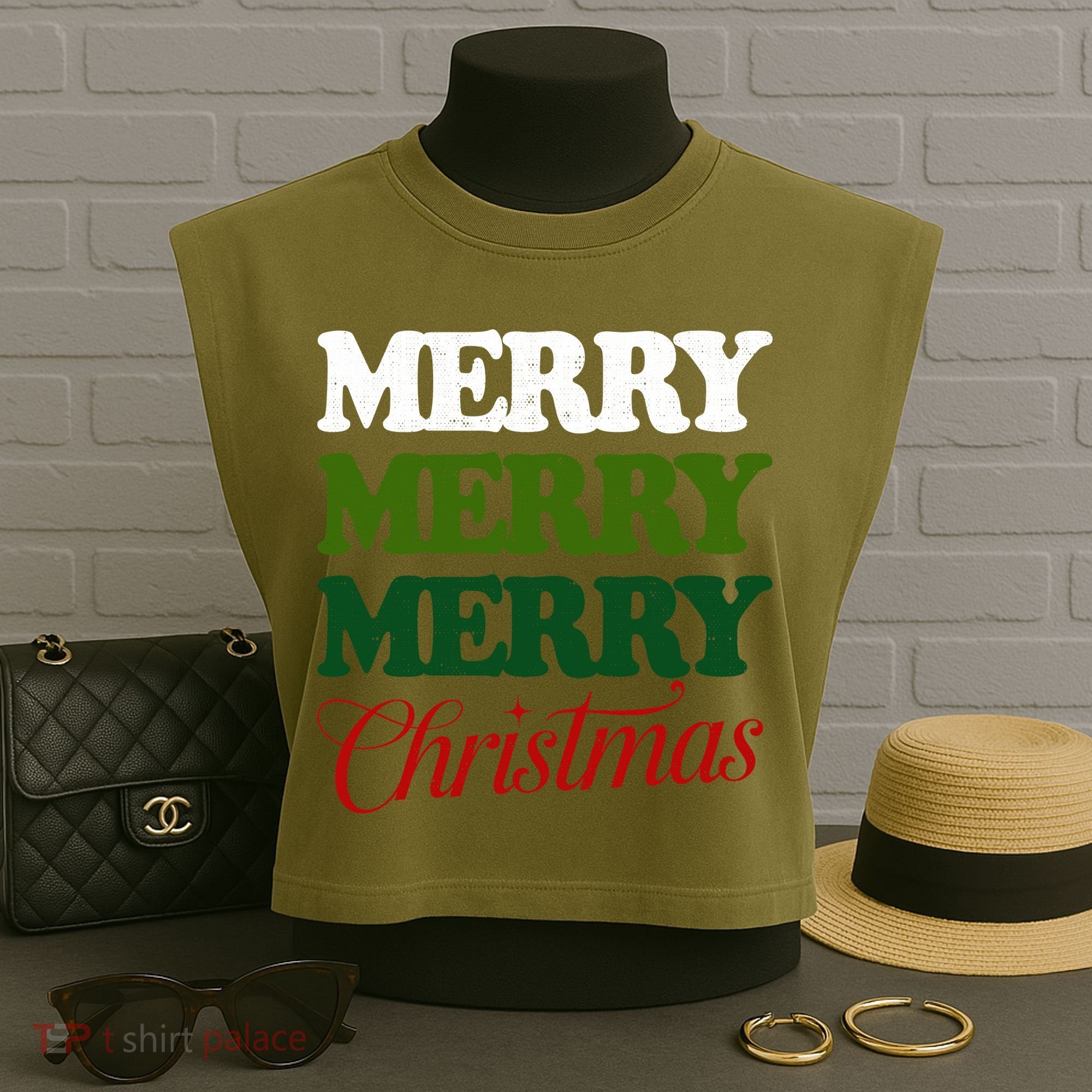 Merry Merry Merry Christmas Garment-Dyed Women's Muscle Tee