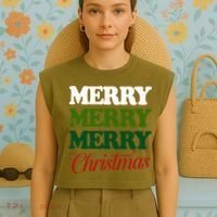 Merry Merry Merry Christmas Garment-Dyed Women's Muscle Tee thumb 4