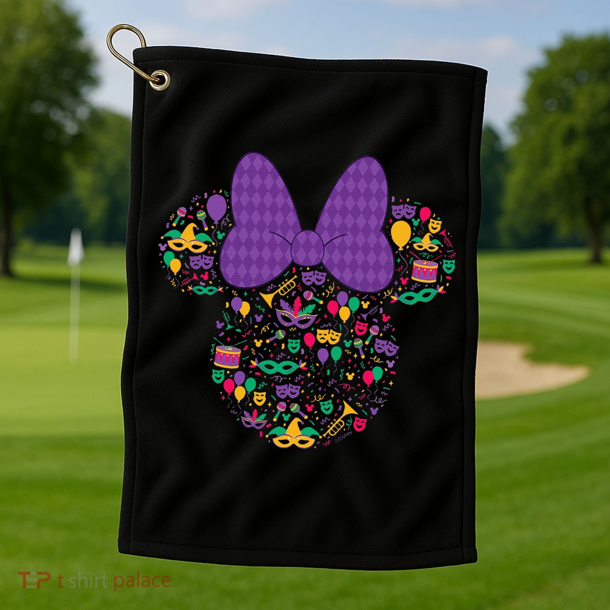 Minnie Mouse Mardi Gras Carnival Holiday Icon Golf Towel