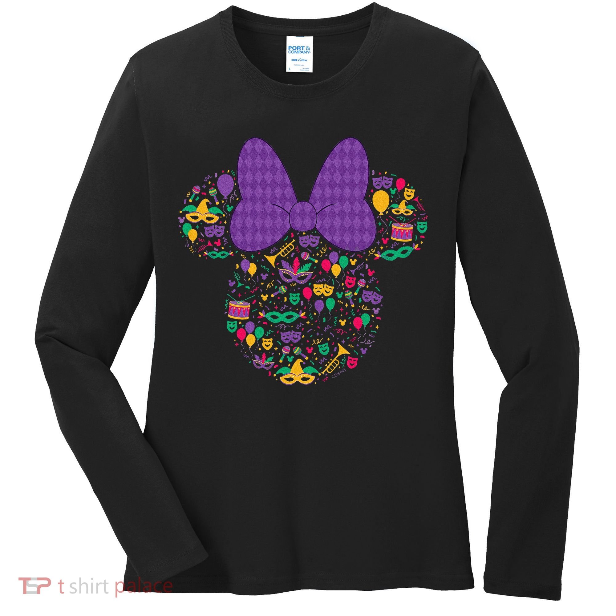 Minnie Mouse Mardi Gras Carnival Holiday Icon Women's Long Sleeve Shirt