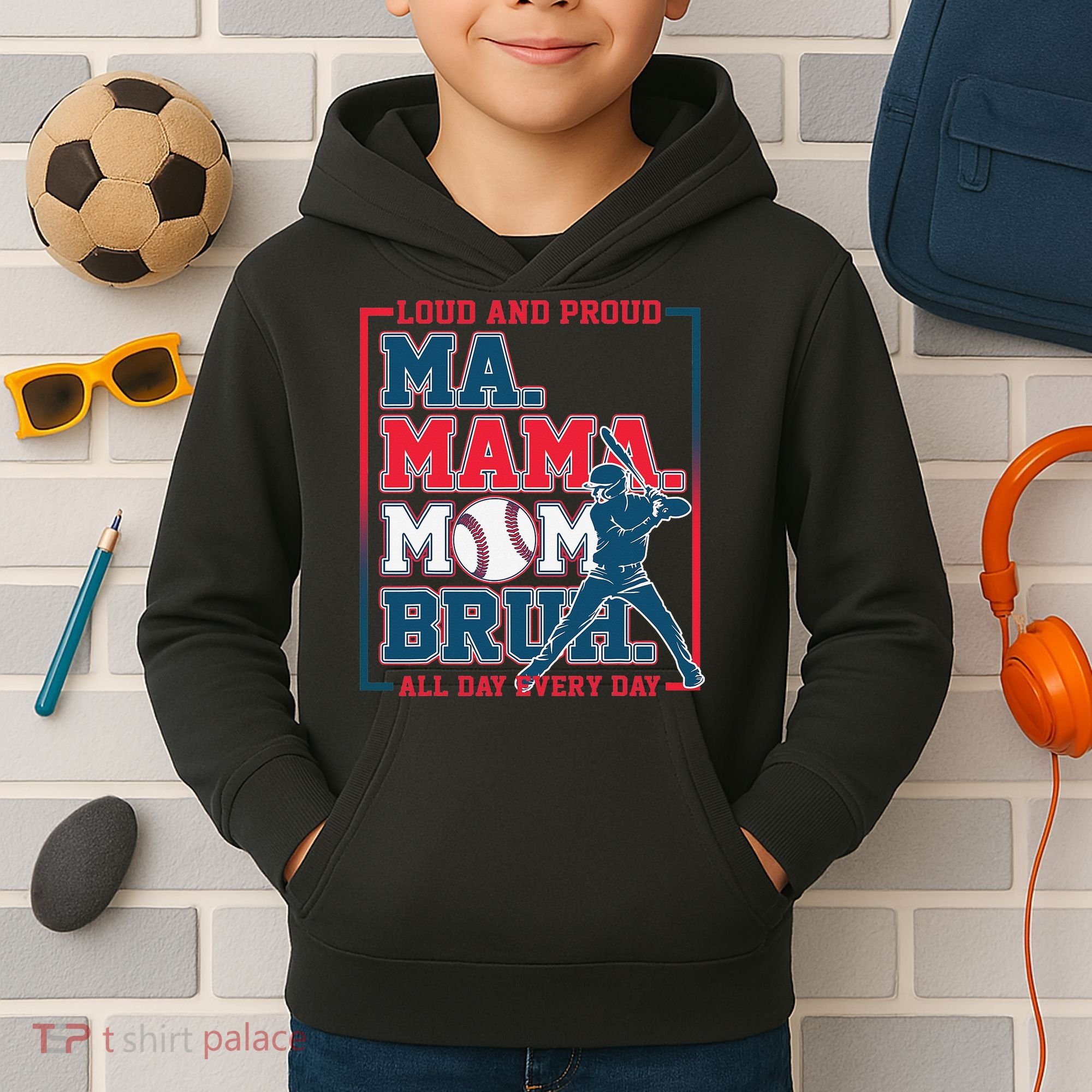 Ma Mama Mom Bruh Baseball Loud And Proud All Day Every Day Kids Hoodie