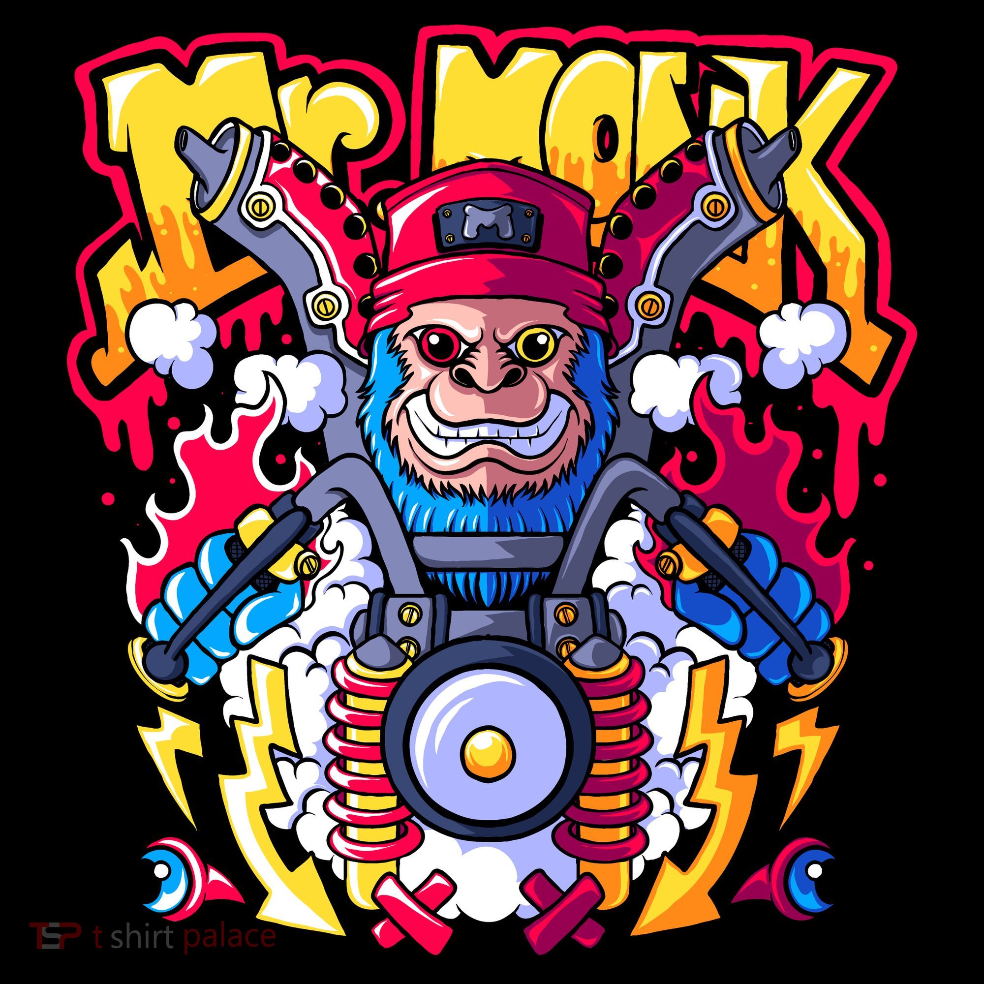 Mr. Monkey Monk Cool Character Riding Motorcycle Bucket Hat