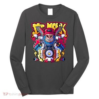 Mr. Monkey Monk Cool Character Riding Motorcycle Long Sleeve Shirt