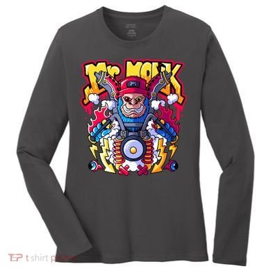 Mr. Monkey Monk Cool Character Riding Motorcycle Women's Long Sleeve Shirt