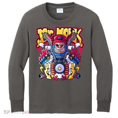 Mr. Monkey Monk Cool Character Riding Motorcycle Kids Long Sleeve Shirt