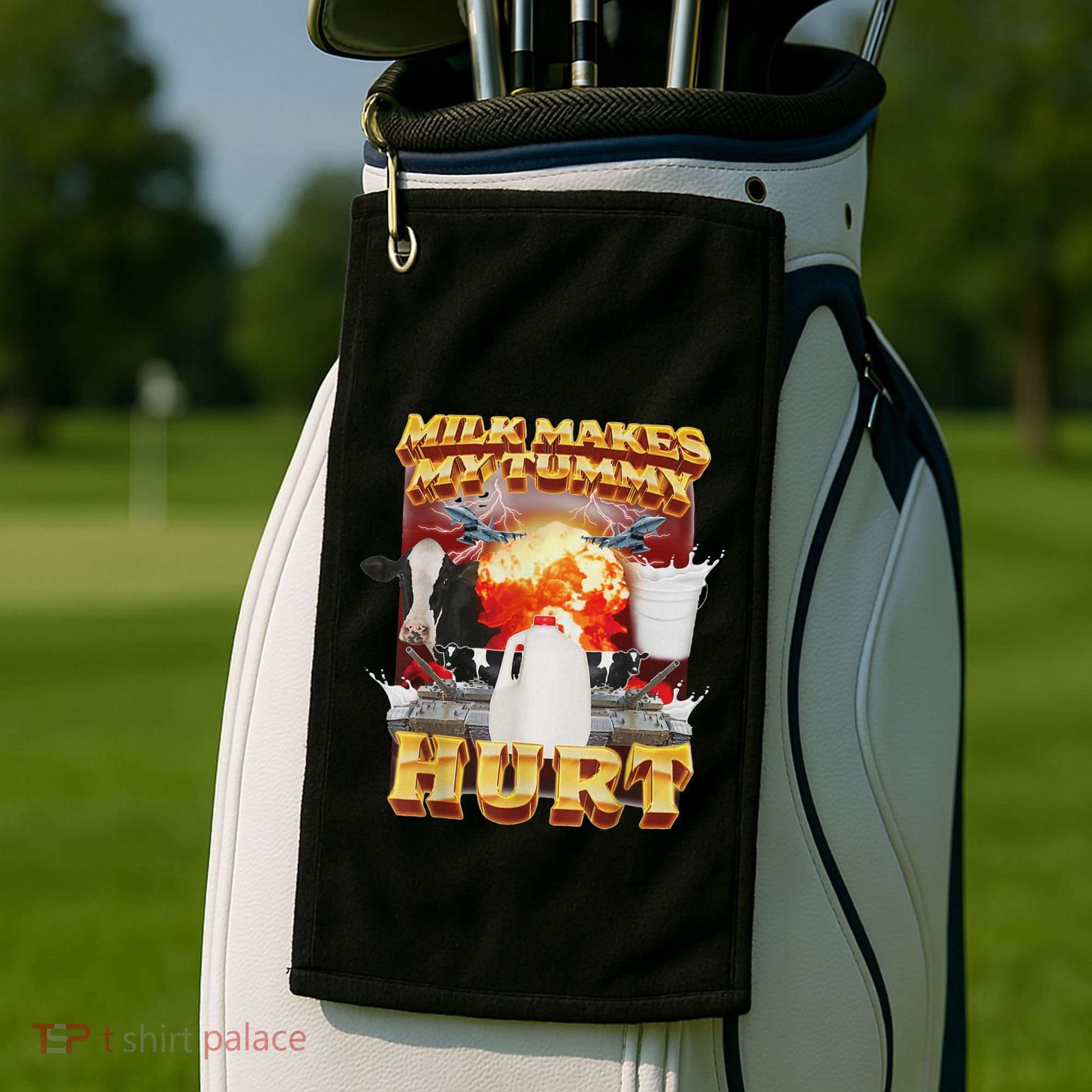 Milk Makes My Tummy Hurt Funny Oddly Specific Dank Meme Golf Towel