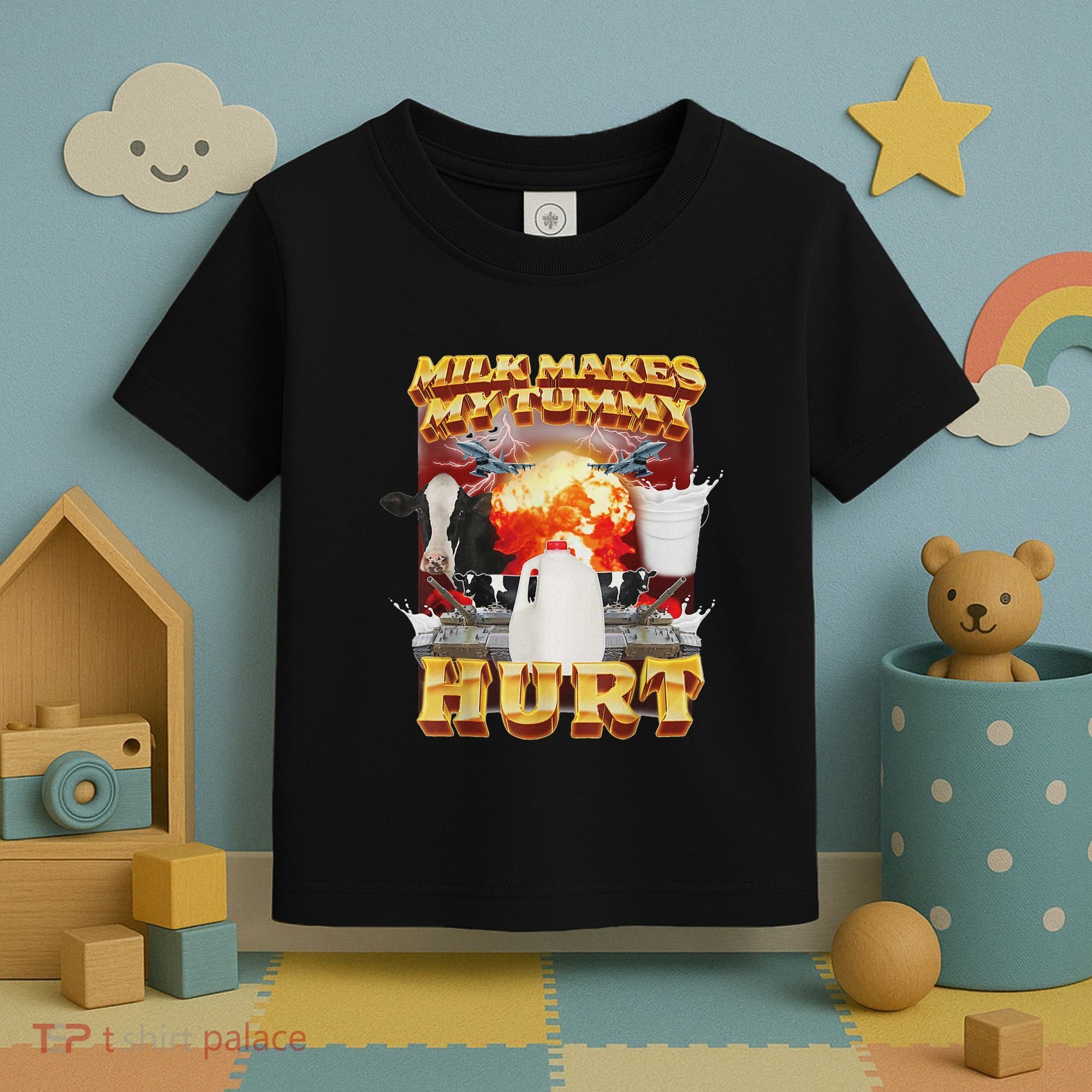 Milk Makes My Tummy Hurt Funny Oddly Specific Dank Meme Toddler T-Shirt