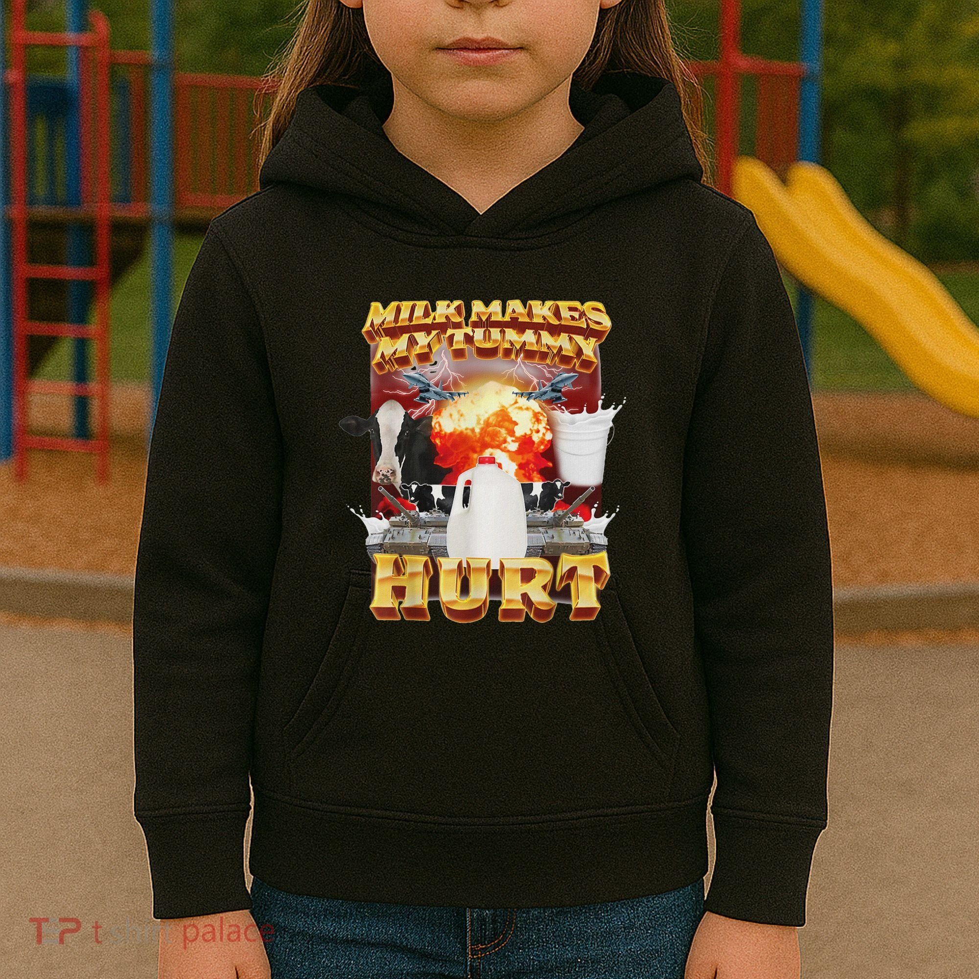 Milk Makes My Tummy Hurt Funny Oddly Specific Dank Meme Kids Hoodie
