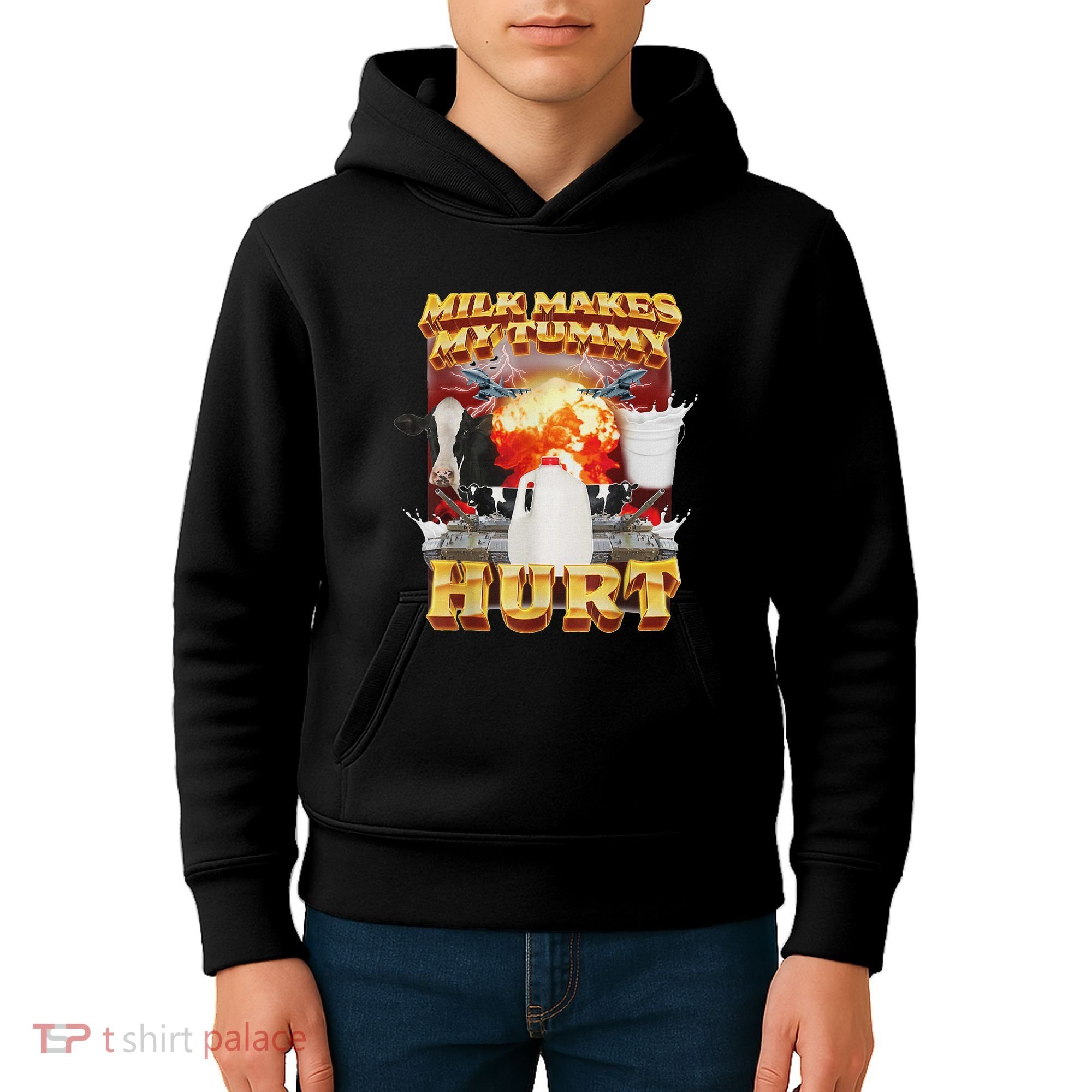 Milk Makes My Tummy Hurt Funny Oddly Specific Dank Meme Kids Hoodie
