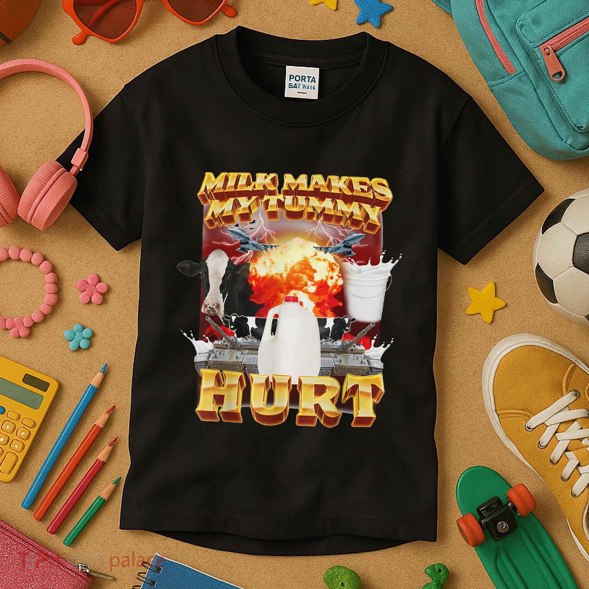 Milk Makes My Tummy Hurt Funny Oddly Specific Dank Meme Kids T-Shirt