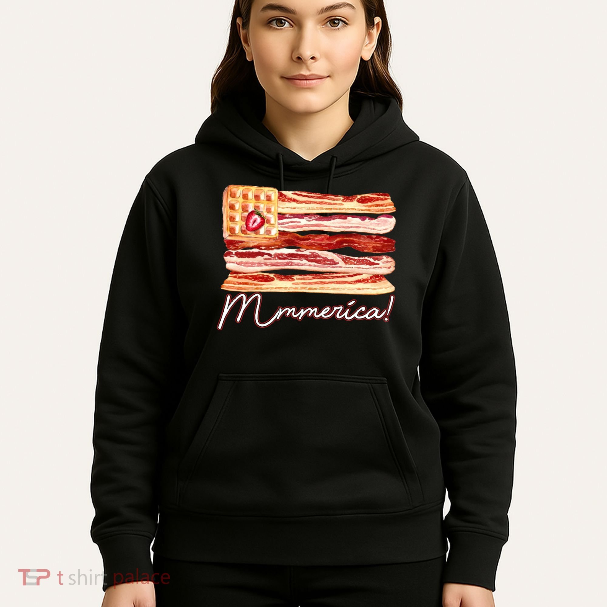 Mmmerica Bacon Waffle Merica Flag Hoodie